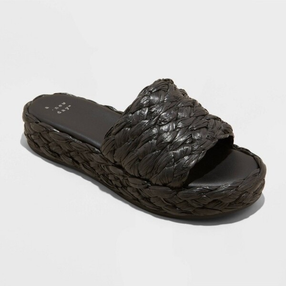 Women's Casey Flatform Slide Sandals - A New Day Black